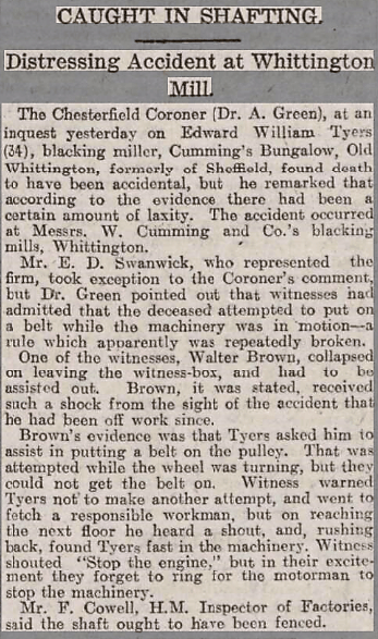 sheff dt 5 mar 1925caught in shafting inquest